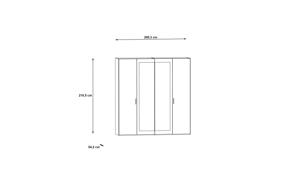 LEONARD - Armoire 4 portes dont 2 miroirs 