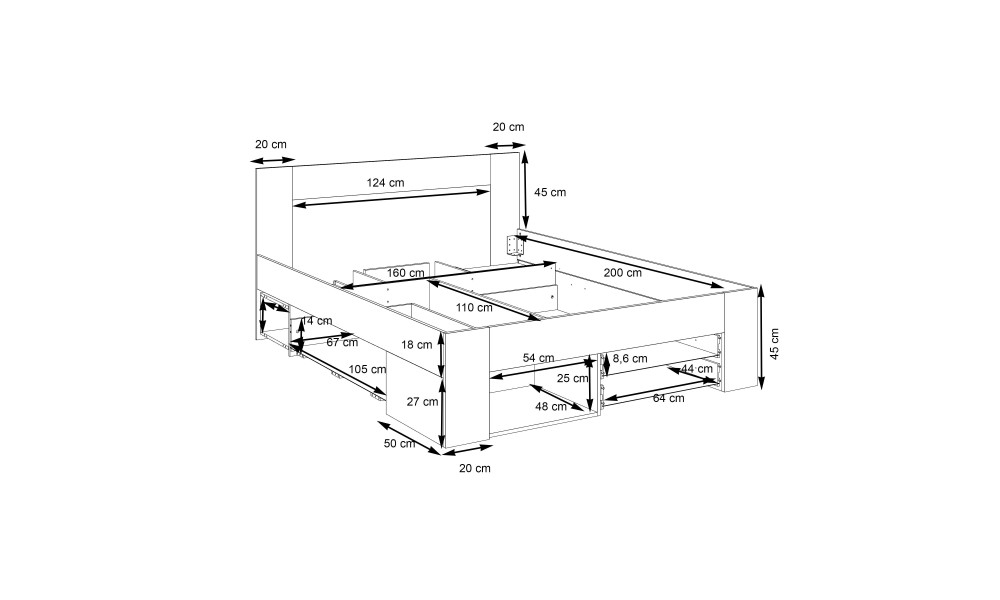 UDINE - Lit pour couchage 160x200 (sans matelas) 