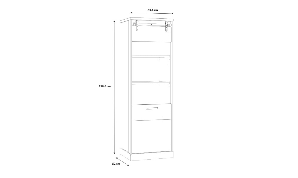 PHOEBUS - Vitrine haute 1 porte vitrée 4 étagères 