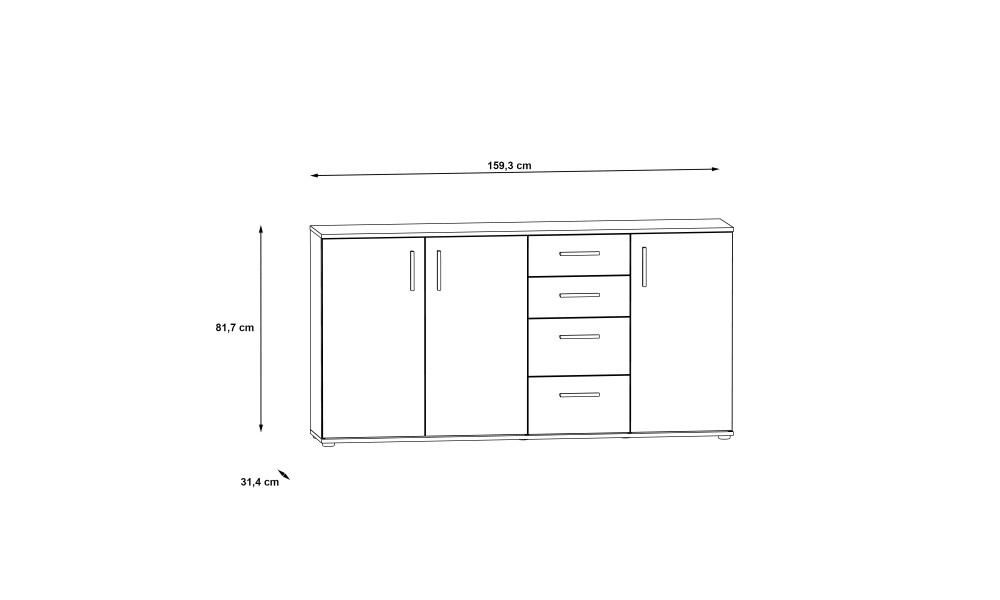 KOALA - Meuble d'appoint 3 portes 4 tiroirs 