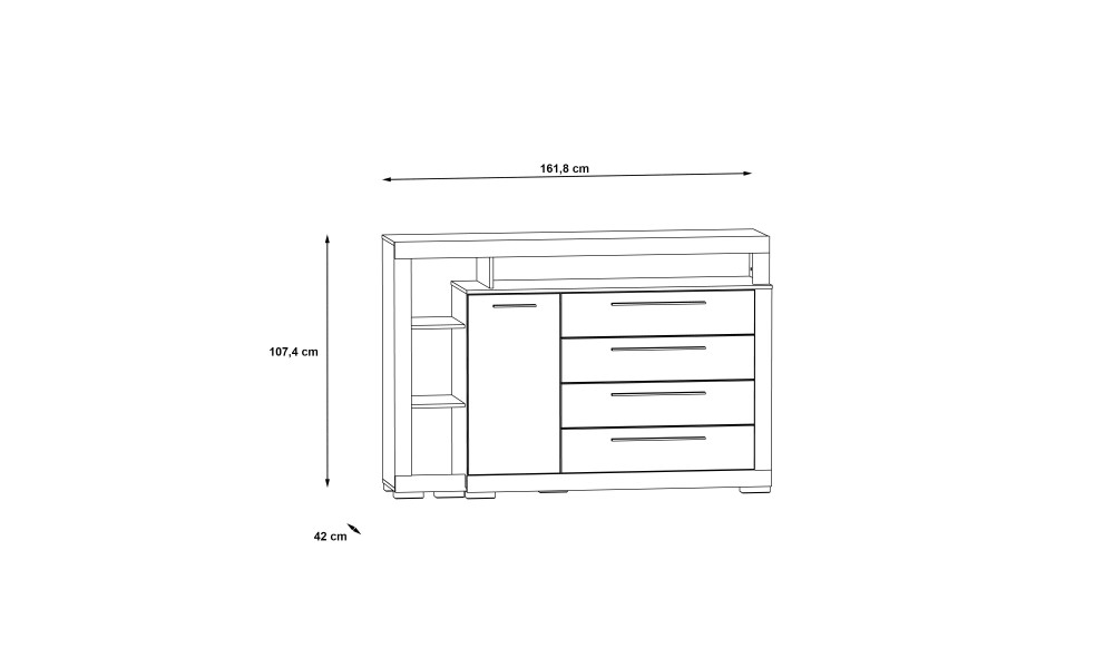 JULIETTA - Commode 1 porte 4 tiroirs 1 niche 