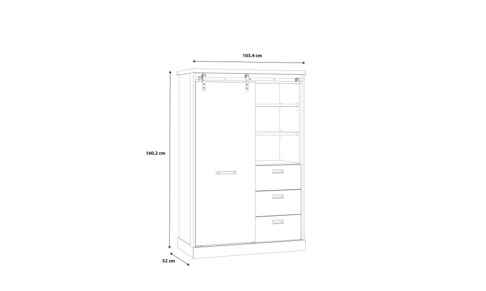 PHOEBUS - Bahut haut 1 porte coulissante 3 tiroirs 3 niches 