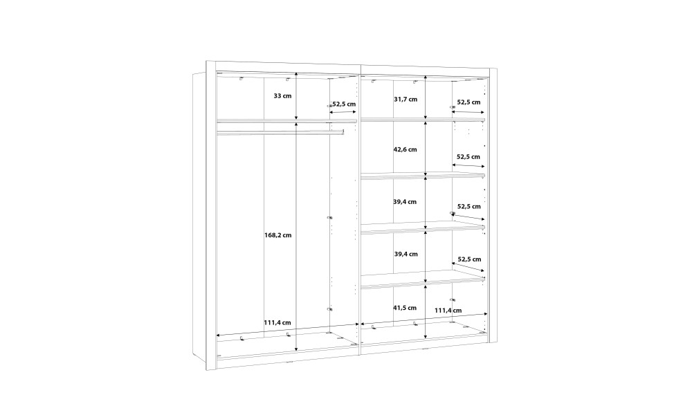 JULIETTA - Armoire 2 portes avec miroirs 1/2 penderie 1/2 lingère 