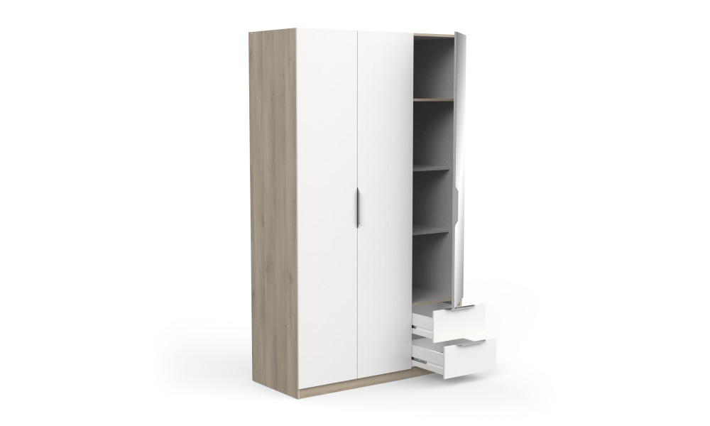 BOSTER - Armoire 3 portes 2 tiroirs 1 miroir 