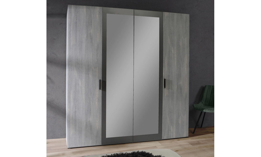 LEONARD - Armoire 4 portes dont 2 miroirs 